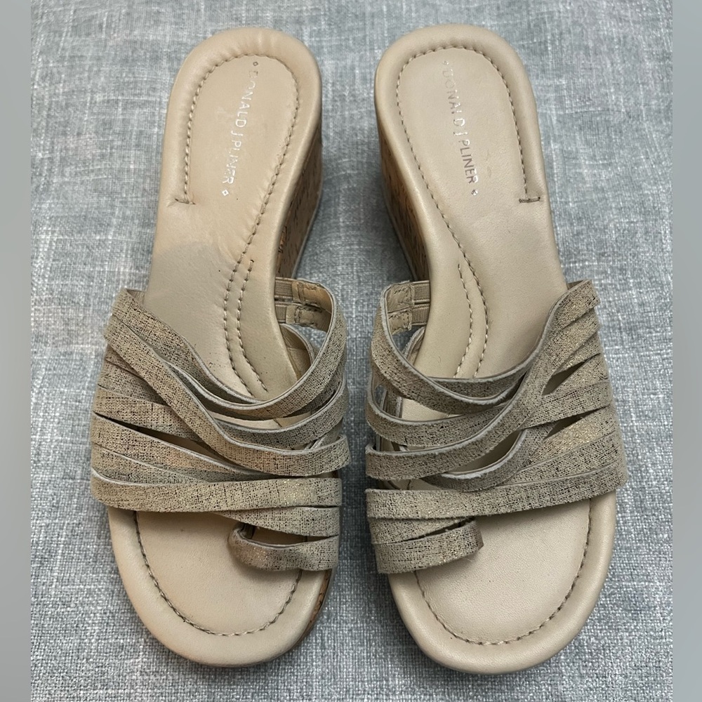 Donald J. Pliner Tan and metallic Wedge Shoes, Very good used condition.